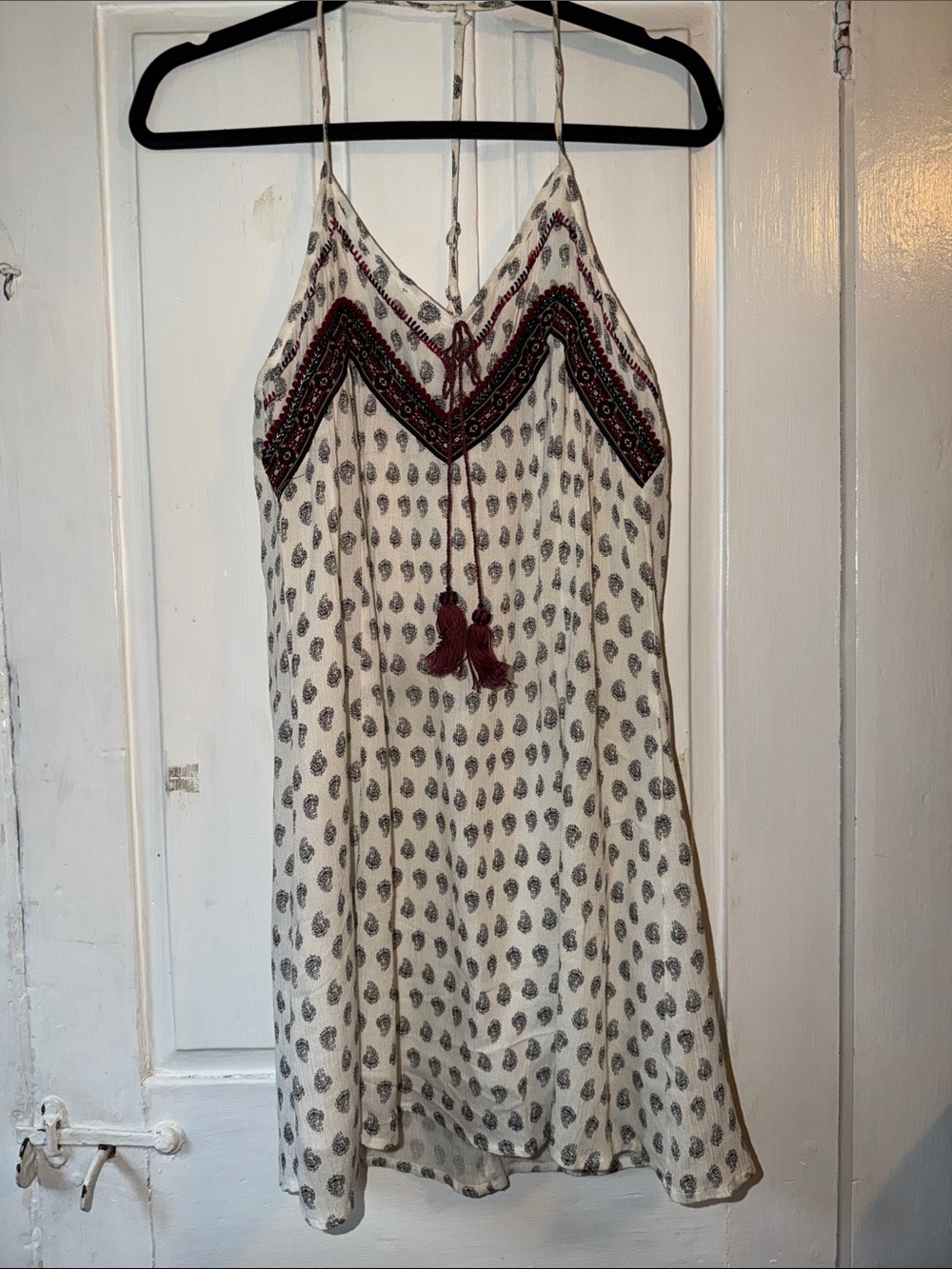 Band of Gypsies Ivory Mini Dress with Burgundy Embroidery